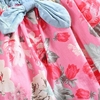 Fashion Kids Girls Dress Jean Denim Sleeveless Top Bow Flower Ruffled Cute Princess Sundress Red/White
