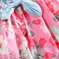 Fashion Kids Girls Dress Jean Denim Sleeveless Top Bow Flower Ruffled Cute Princess Sundress Red/White