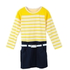 Fashion Kids Girls Dress Patchwork Contrast Striped Long Sleeve One Piece Mini Dress Yellow