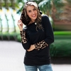 Fashion Leopard Button Hooded Neck Long Sleeve Hoodie Top for Women