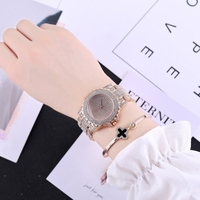 Fashion Luxury Full Diamond Watch Crystal Stainless Steel Band Quartz Watch Bracelet Lady Elegant Dress Wristwatch