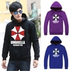 Fashion Men Hoodies Umbrella Letter Print Long Sleeves Pocket Hooded Pullover Sweatshirt Purple