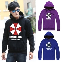 Fashion Men Hoodies Umbrella Letter Print Long Sleeves Pocket Hooded Pullover Sweatshirt Purple