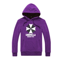 Fashion Men Hoodies Umbrella Letter Print Long Sleeves Pocket Hooded Pullover Sweatshirt Purple