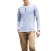 Fashion Men Slim T-Shirt Buttons V-Neck Long Sleeves Casual Tops Pullover Gray