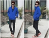 Fashion Men Thin Coat Stand Collar Long Sleeves Zipper Solid Color Casual Jacket Outerwear Blue