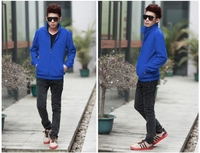 Fashion Men Thin Coat Stand Collar Long Sleeves Zipper Solid Color Casual Jacket Outerwear Blue