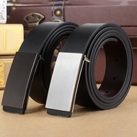 Fashion Modern Design Leather Strap Belt Business Casual Zinc Alloy Automatic Metal Smooth Glossy Buckle Male Trousers Leisure Waistband for Men Girdle