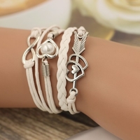 Fashion Multi-layer Alloy Leather Heart-shaped Cupid Arrow Woven Bracelet for Women Jewelry