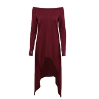 Fashion off Shoulder Long Sleeve Asymmetric Casual Loose T-shirt Dress for Women