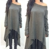 Fashion off Shoulder Long Sleeve Asymmetric Casual Loose T-shirt Dress for Women