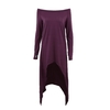Fashion off Shoulder Long Sleeve Asymmetric Casual Loose T-shirt Dress for Women