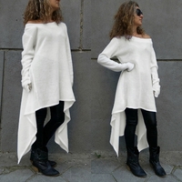 Fashion off Shoulder Long Sleeve Asymmetric Casual Loose T-shirt Dress for Women