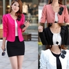 Fashion OL Lady Women Blazer Double Breasted Puff Sleeve Jacket Bow Tie Back Coat Pink