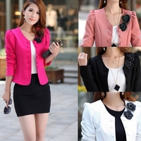 Fashion OL Lady Women Blazer Double Breasted Puff Sleeve Jacket Bow Tie Back Coat Pink
