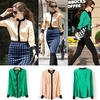 Fashion OL Women Chiffon Shirt Pleated Front Long Sleeve Button Blouse Tops Pink