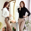 Fashion OL Women Shirt Floral Lace Turn Down Collar Long Sleeves Button Blouse Slim Tops Black