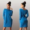 Fashion Pockets Round Neck Long Sleeve Solid Color Casual Plus Size Dress