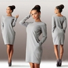 Fashion Pockets Round Neck Long Sleeve Solid Color Casual Plus Size Dress