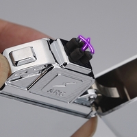 Fashion Pure Color USB Rechargeable Electronic Hit Fire Machine Windproof Flameless Metal Smoking Cigarette Lighters of Double Pulsed Arc