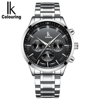 IK COLOURING Luxury Luminous Men Automatic Mechanical Watch Self-Wind Moon Phase Water-Proof Stainless Steel Man Business Wristwatch Chrono + Box