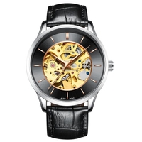 IK COLOURING Luxury Skeleton Automatic Mechanical Men Watch Genuine Leather Self-Wind Watch Man Casual Wristwatch