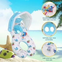 Inflatable Soft Mommy & Baby Swimming Ring Pool Float Boat Rider with Detachable Sun Canopy Shade for Baby Toddler Kid Light Blue