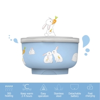 Intelligent Electric Baby Kids Heat Insulation Bowl Rechargable Heating Anti-scalding Stainless Steel Tableware With Lid Pink