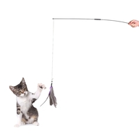 Interactive Detachable Pet Cat Feather Teaser Wand Stick 2 Section Exercising Fun Playing Toy with 1 Feather Refill