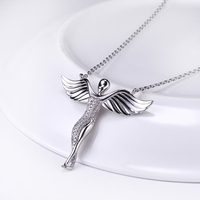JURE S925 Solid Sterling Silver Chain Necklace The One Jewelry Zirconia Angel-shaped 18 Inch