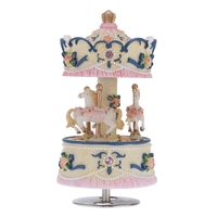 Laxury Windup 3-horse Carousel Music Box Creative Artware/Gift Melody Castle in the Sky Pink/Purple/Blue/Gold Shade for Option