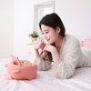 Lazy Bear Design Double Layer Fruit Plate with Cellphone Stand Holder Snacks Seeds Dish Container Storage Box Style 1 Blue