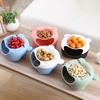Lazy Bear Design Double Layer Fruit Plate with Cellphone Stand Holder Snacks Seeds Dish Container Storage Box Style 1 Blue