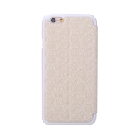 Luxury Slim Flip Leather Dual Double View Window Maze Grain Case Hard Back Cover Protective Shell for Apple iPhone 6 4.7" Beige