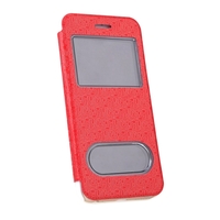 Luxury Slim Flip Leather Dual Double View Window Maze Grain Case Hard Back Cover Protective Shell for Apple iPhone 6 4.7" Red