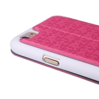 Luxury Slim Flip Leather Dual Double View Window Maze Grain Case Hard Back Cover Protective Shell for Apple iPhone 6 4.7" Rose Red