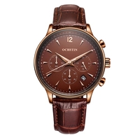 OCHSTIN New Luxury Brand Genuine Leather Men Business Watch Quartz Analog Water-Proof Mans Wristwatch Chronograph Calendar + Box