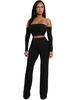 Off Shoulder Sexy Women Two Pieces Backless Bandages Lace Up Slim Crop Top Pants Trousers Club Ladies Suits