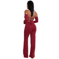 Off Shoulder Sexy Women Two Pieces Backless Bandages Lace Up Slim Crop Top Pants Trousers Club Ladies Suits