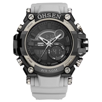 OHSEN Dual Display Digital Quartz Men Watch 5ATM Water-Proof Sports Watch Rubber Band Chronograph/Backlight/Alarm Masculino Relogio