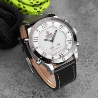 OHSEN Dual Display Digital Quartz Men Watch Water-Proof Casual Wristwatch Genuine Leather Cool Man Sports Watch Backlight/Alarm Masculino Relogio