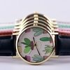 OKTIME Fashion Women Watch Leather Band Analog Round Mini Cactus Pattern Quartz Vogue Wrist Watch