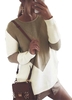 omen Knitted Sweater Contrast Color Round Neck Long Sleeve Hollow Out Autumn Winter Casual Loose Pullover