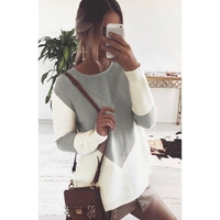 omen Knitted Sweater Contrast Color Round Neck Long Sleeve Hollow Out Autumn Winter Casual Loose Pullover