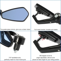 Pair of Motorcycle End Bar Rearview Mirror Universal 7/8" Handle Bar 360