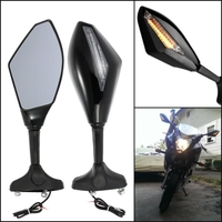 Pair of Universal Motorcycle Rearview Mirror Motorbike Side View Mirrors with LED Turn Signal Light for Honda Yamaha