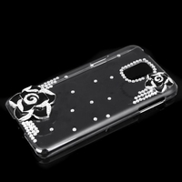 PC Hard Back Case Protective Shell Bling Diamond Rhinestone Crystal for Samsung Galaxy S5 i9600 Black Camellia
