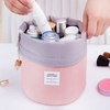 Portable Travel Barrel Carry Case Large Cosmetic Bags Makeup Toiletry Storage Bag with Drawstring Pockets Pink
