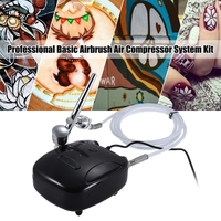 Professional Multi-Purpose Basic Airbrush Air Compressor System Kit Set Gravity Feed Dual-Action 0.20mm Nozzle 2cc Capacity Trigger Spray Pen for Painting Spraying 3D Printing Models Nail Arts Body Paint Makeup Air Brush