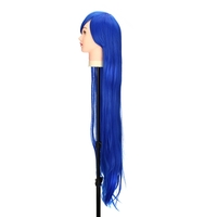 Pure Blue 1m Long Staight Wig Anime Character Cosplay Stage Role Forehead Fringe